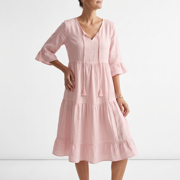 Côtelune™ — Robe smockée col V manches volantées