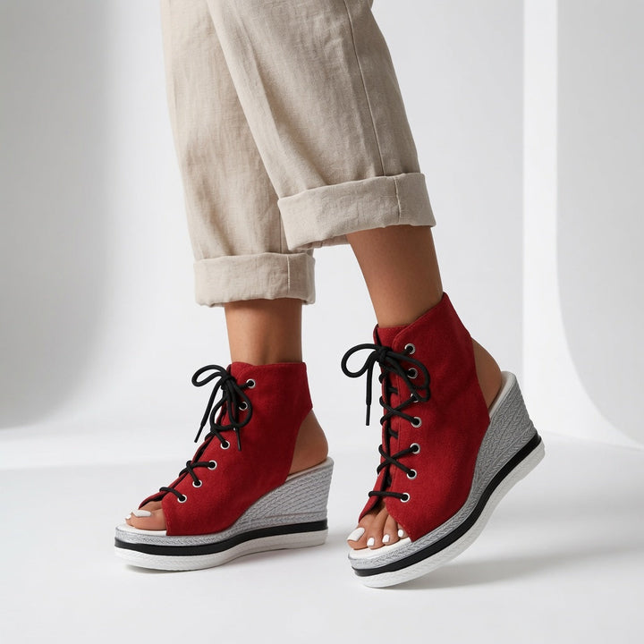 Lacéoline™ — Sneaker compensée bout ouvert lacets urbaine
