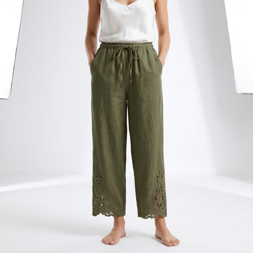 Perrine™ — Pantalon large cropped ourlet dentelle élégance urbaine estivale