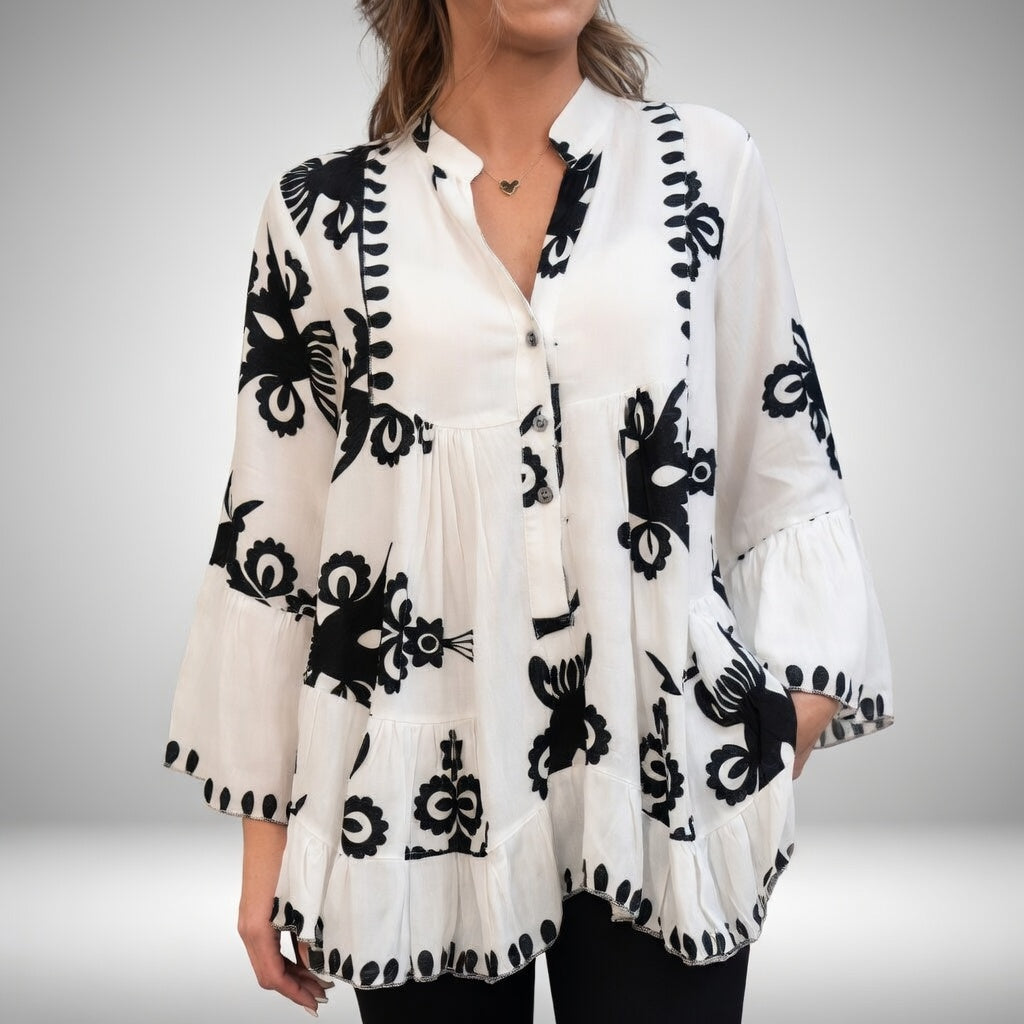 Théodeline™ – Blouse brodée bohème, féminité éclatante