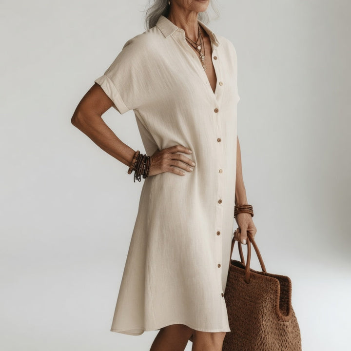 Évanélie™ — Robe chemise midi premium respirante allure parisienne