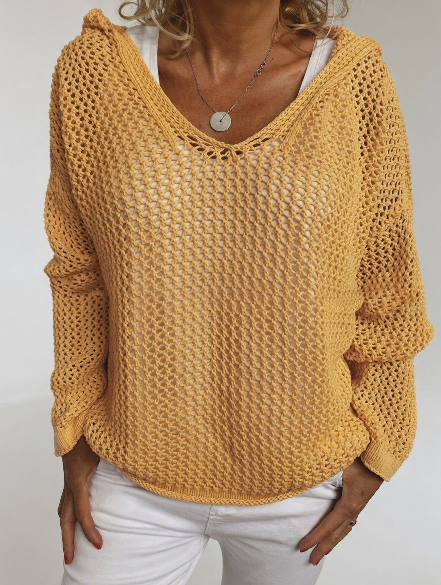 Évarielle™ — Pull maille ajourée col décontracté