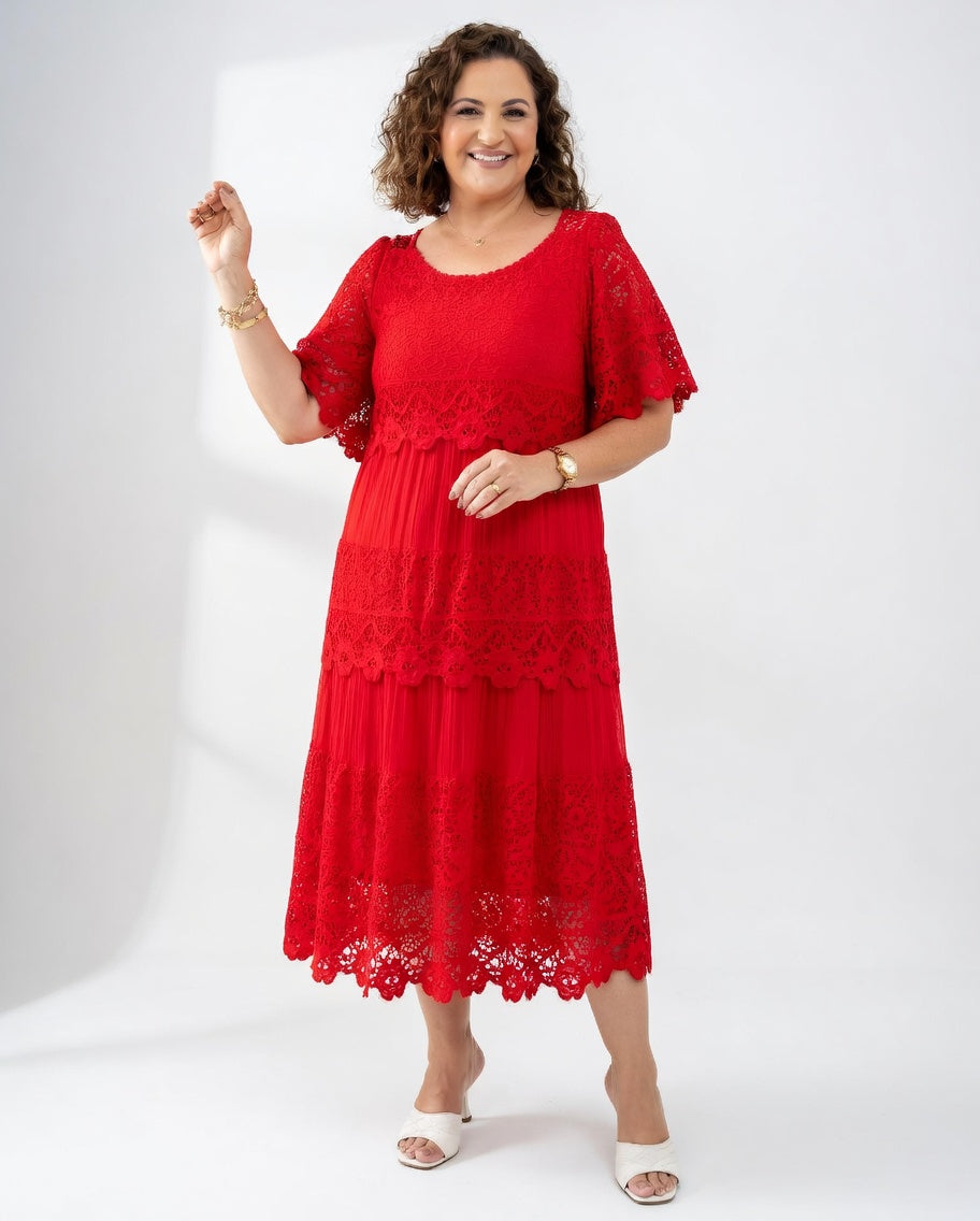 Clarisse™ — Robe midi élégante à dentelle délicate