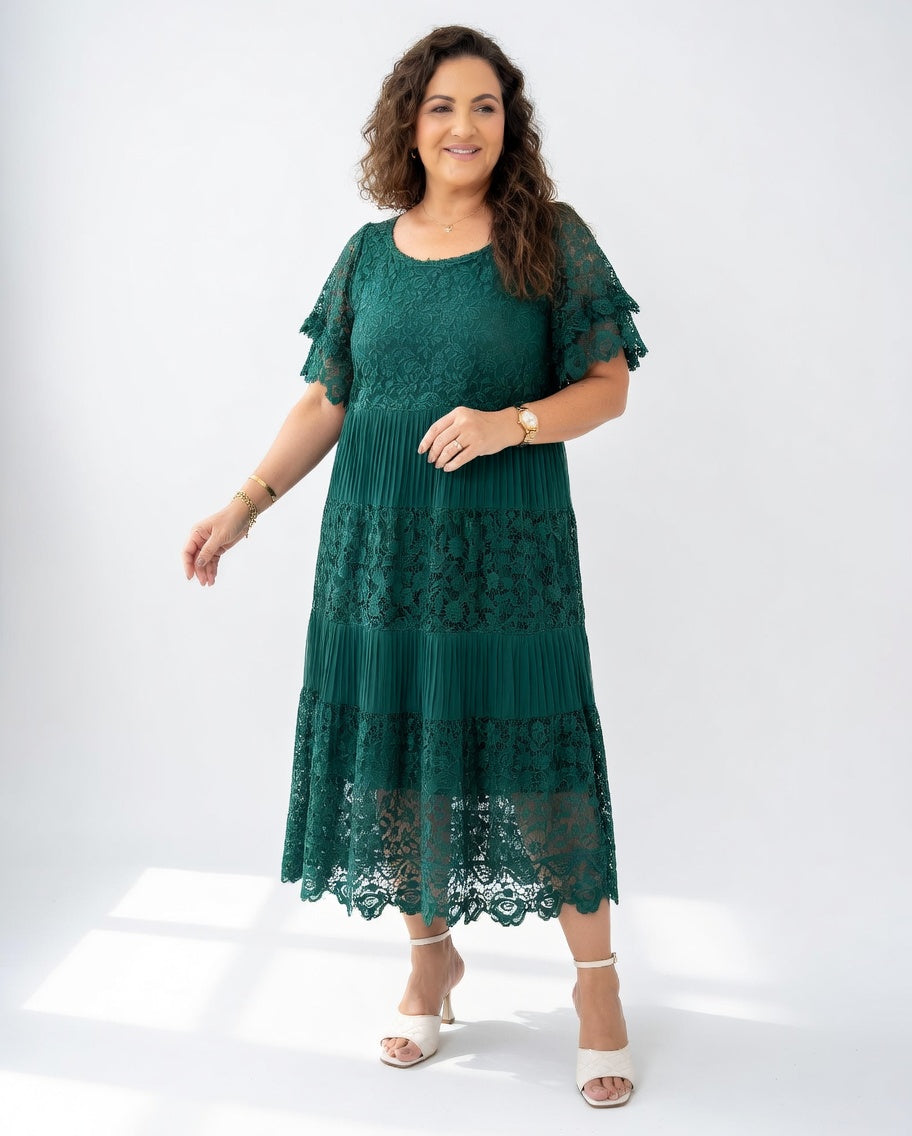 Clarisse™ — Robe midi élégante à dentelle délicate