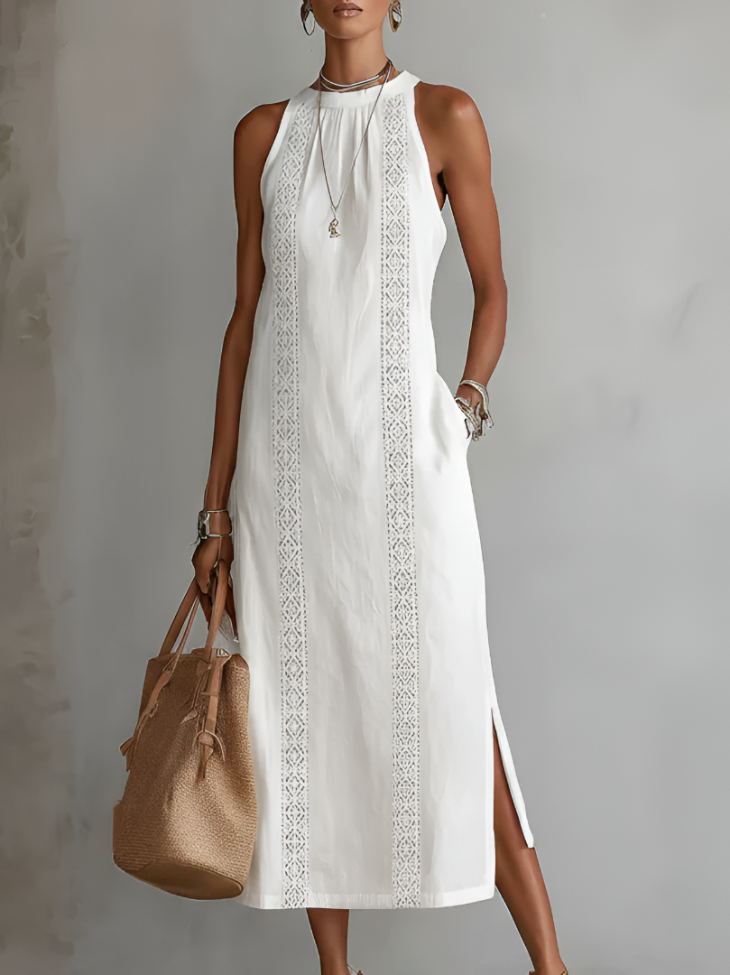 Bianca - Robe midi à col mao