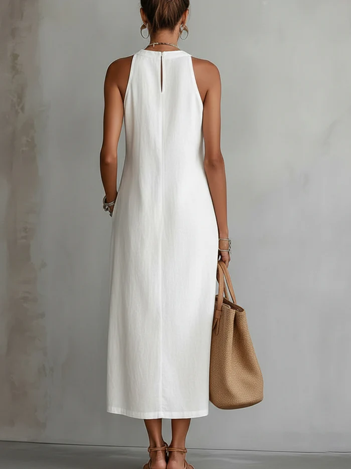 Bianca - Robe midi à col mao