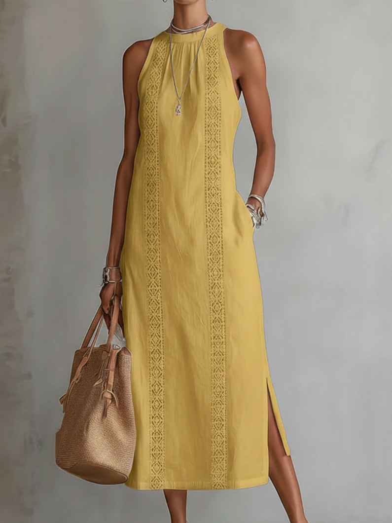 Bianca - Robe midi à col mao