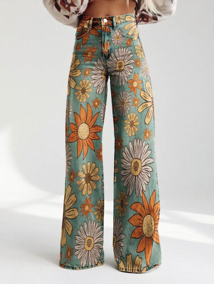 Florivane™ — Pantalon large floral rétro élégant