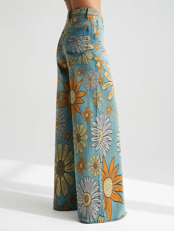 Florivane™ — Pantalon large floral rétro élégant